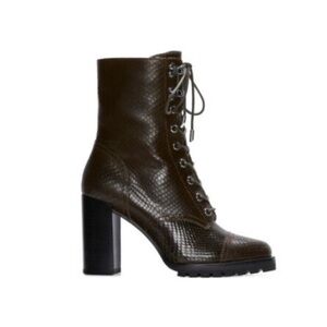 paige naomi heeled leather booties green snakeskin lace up boots